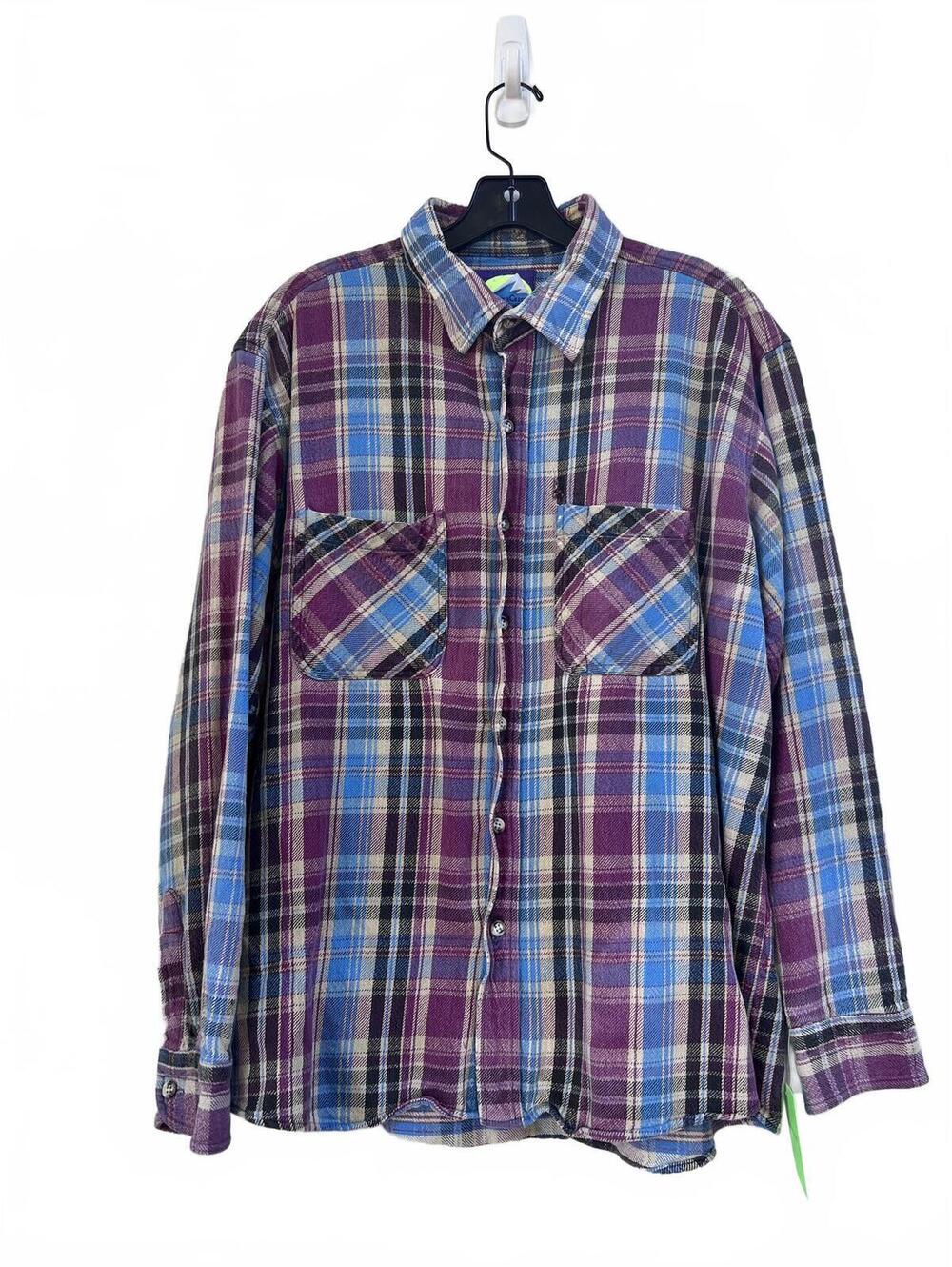Vintage North Crest Long Sleeve Plaid Cotton Shirt Purple Blue Brown Size M/L